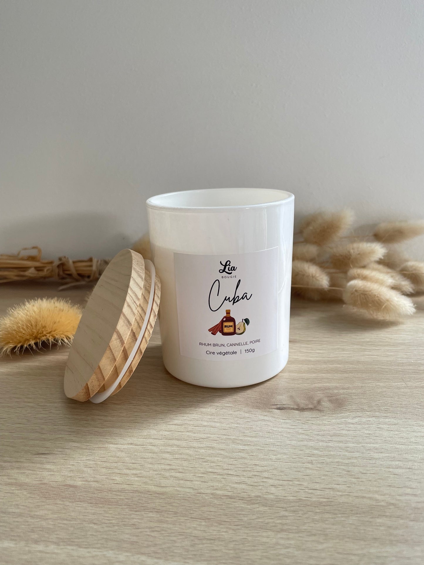 Lia bougie parfumee parfum d_ambiance couvercle anti poussiere cire vegetale soja olive non toxique artisanat fait main
