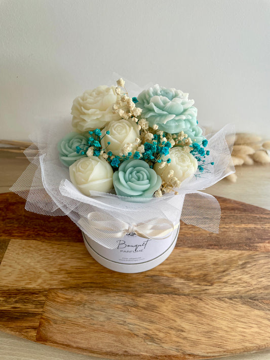 Bouquet de fleurs parfumés de fondants, cire végétale d'olive parfumé à la vanille des iles, fait main artisanat, idée cadau invité mariage
