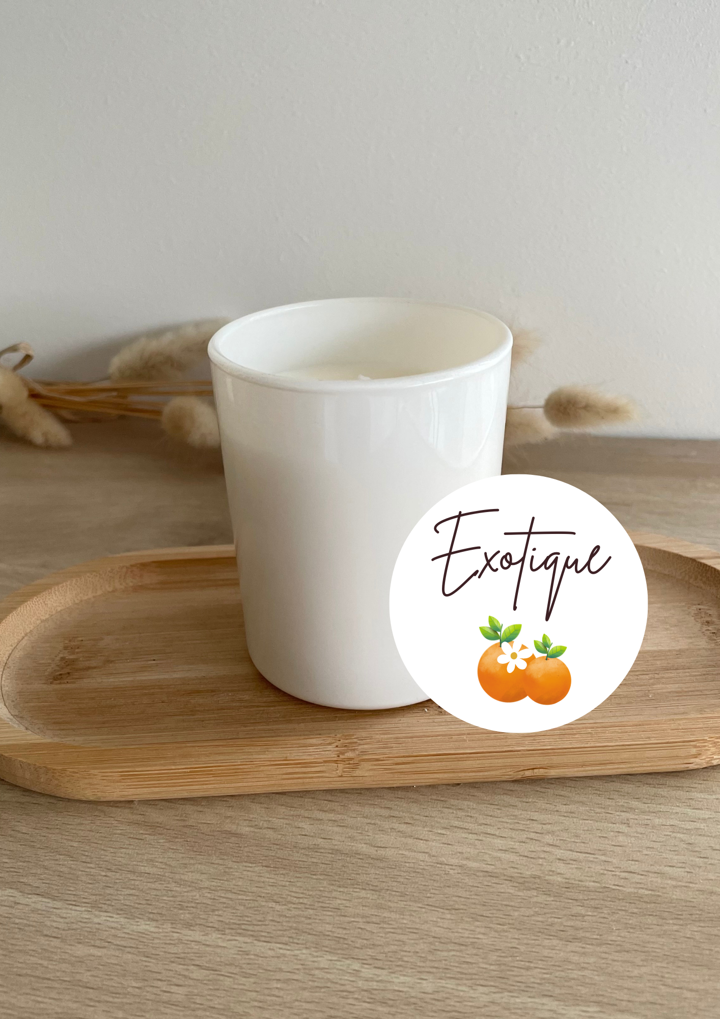 Exotique clementine monoi vanille des iles bougie parfumee parfum ambiance de grasse verre recyclable cire vegetale soja olive artisanat fait main createur francais