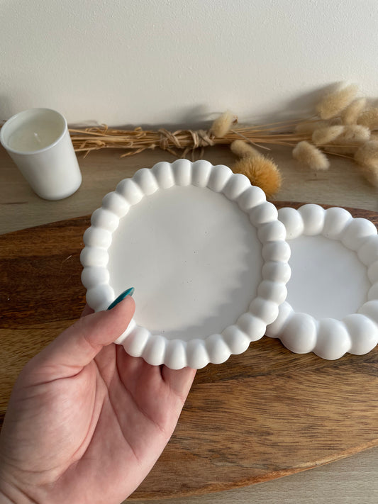 Plateau décoratif en platre et acrylique non toxique fait main artisanat décoration pour bougies