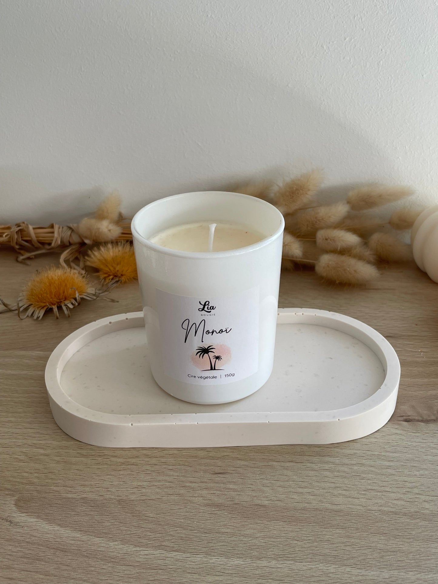 Plateau pour bougies parfumee senteur jesmnonite resine ecologique et durable non toxique decoration interieur rangement artisanat